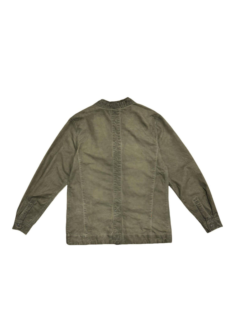 GAIA gravel brown open-collar technical robe — gravel brown back flat lay showing geometric panel seams