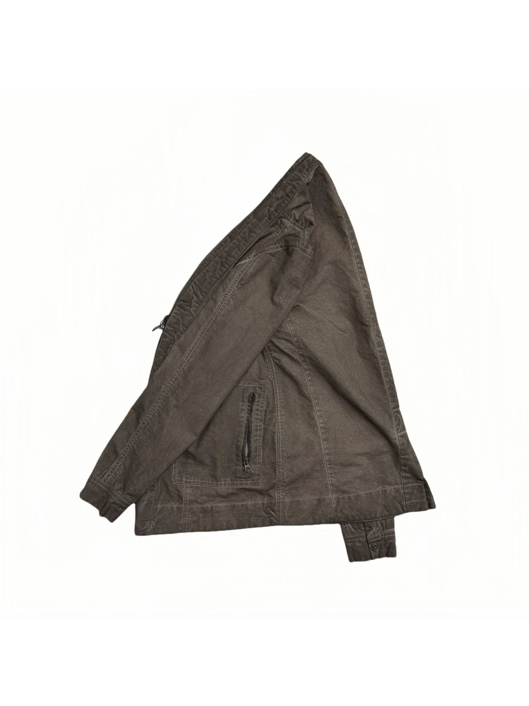 GAIA ochre brown open-collar technical robe — ochre brown folded flat lay showing sleeve and collar construction
