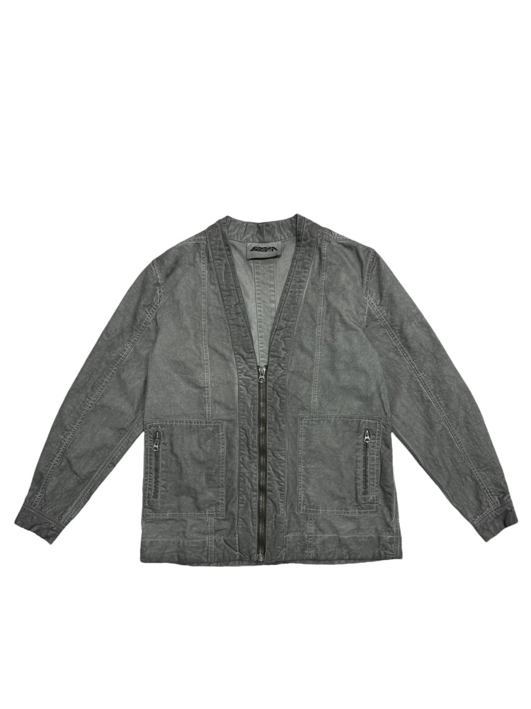 GAIA meteor gray open-collar technical robe — meteor gray front flat lay with open collar and zip pockets