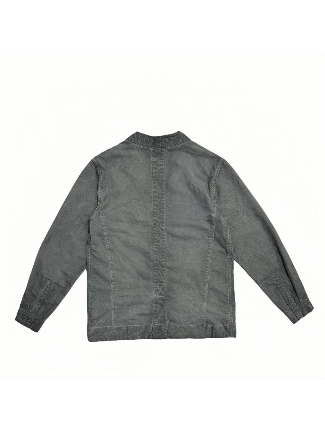 GAIA meteor gray open-collar technical robe — meteor gray back flat lay showing geometric panel seams
