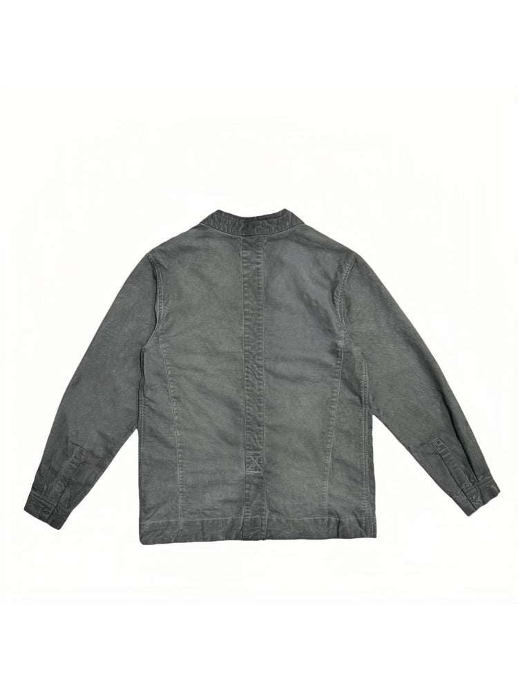 GAIA meteor gray open-collar technical robe — meteor gray back flat lay showing geometric panel seams