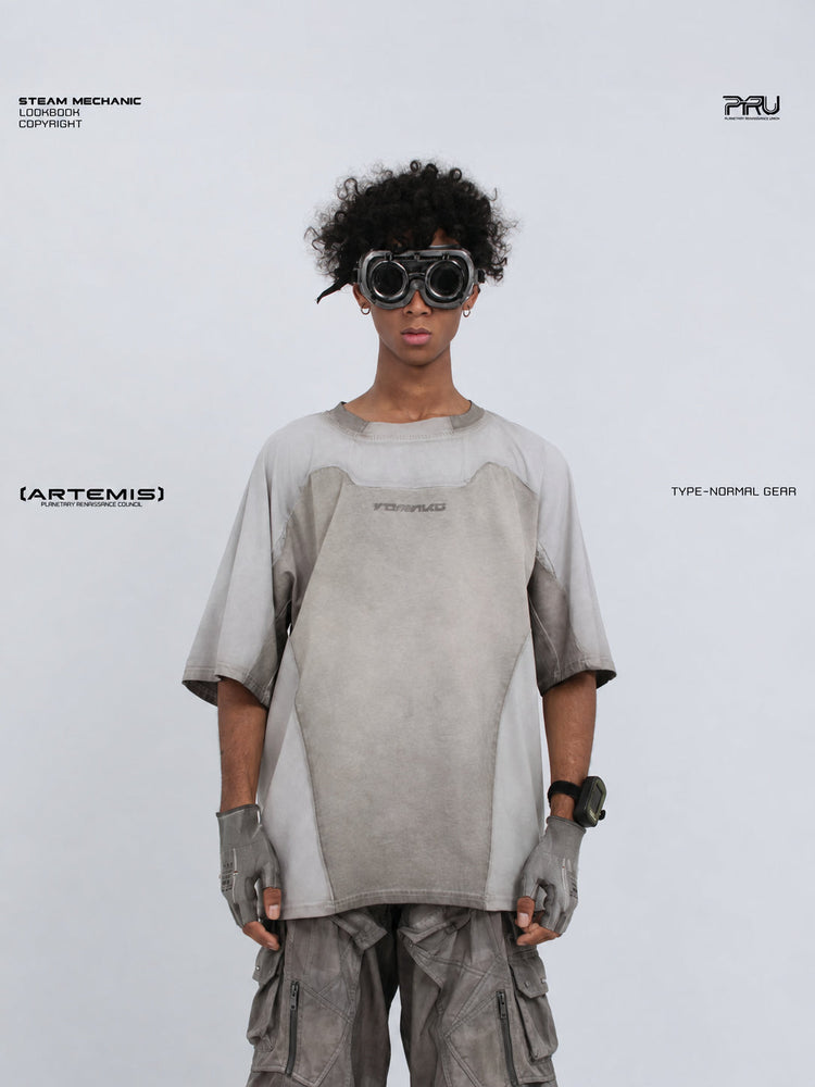 STARCORE moonbeam white velcro mesh tee — front close-up showing curved chest panel and relaxed sleeves