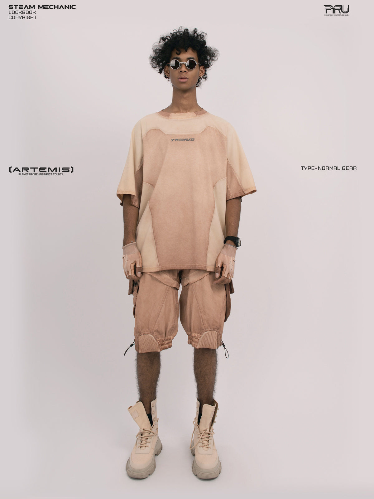 STARCORE soft dawn orange velcro mesh tee — full-length modeled front view showing contrasting panel edges