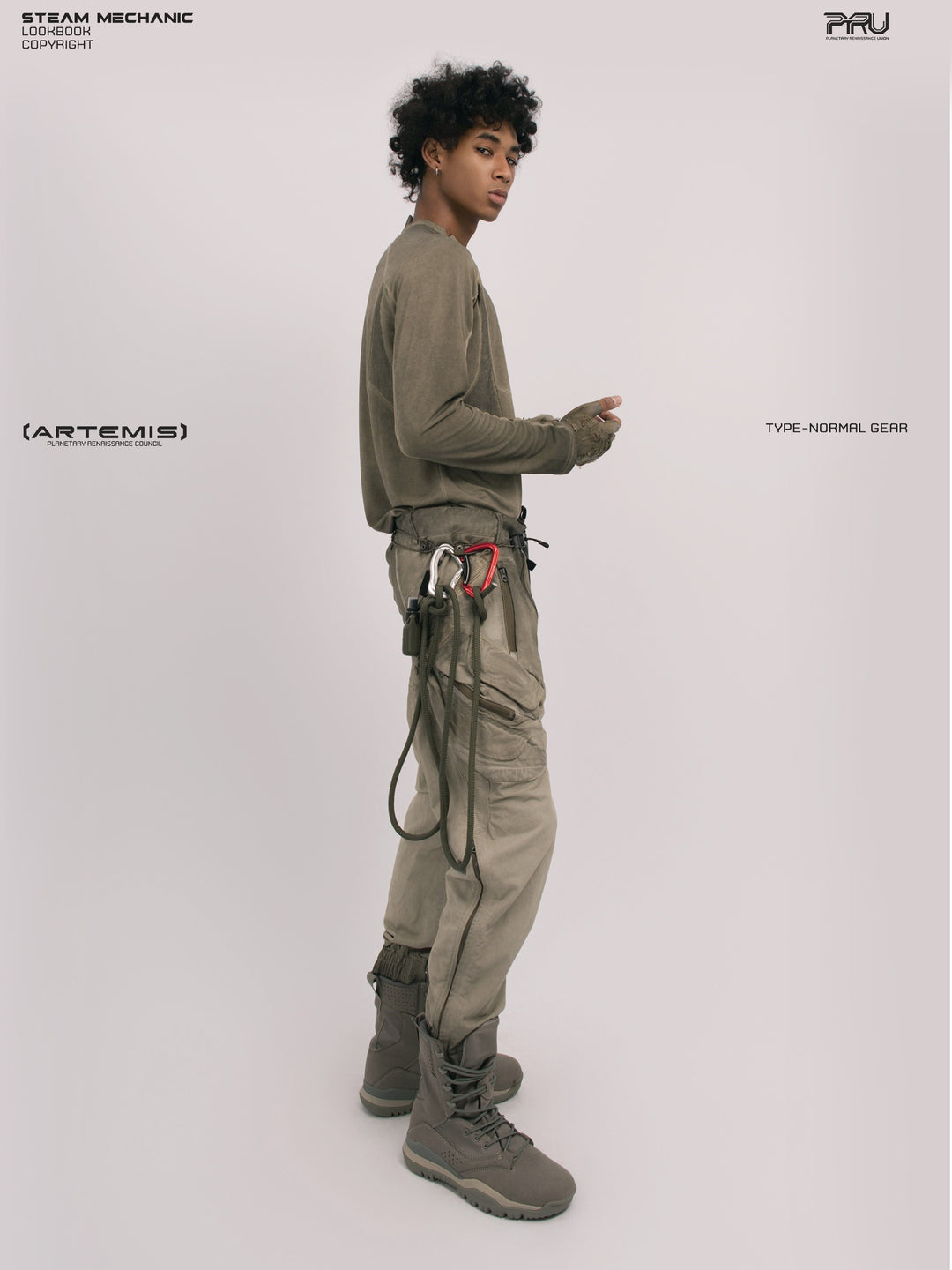 AEGIS lunar soil teal multi-pocket moto pants — full-length right-side modeled view showing the pocket profile