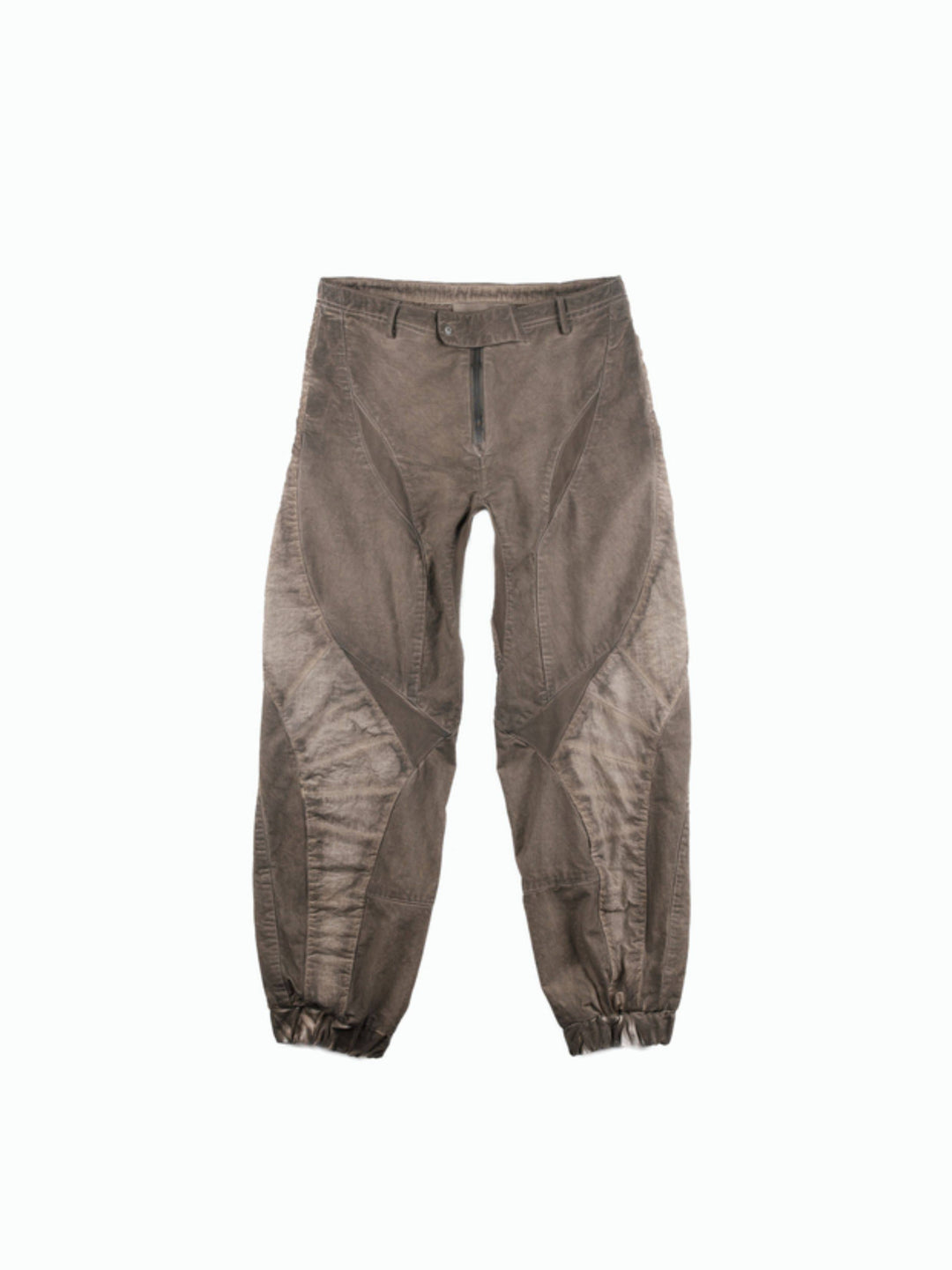 AEGIS cropped moto riding pants in mercury brown — front garment-only view of the mercury brown panels