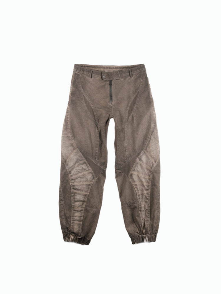 AEGIS cropped moto riding pants in mercury brown — front garment-only view of the mercury brown panels