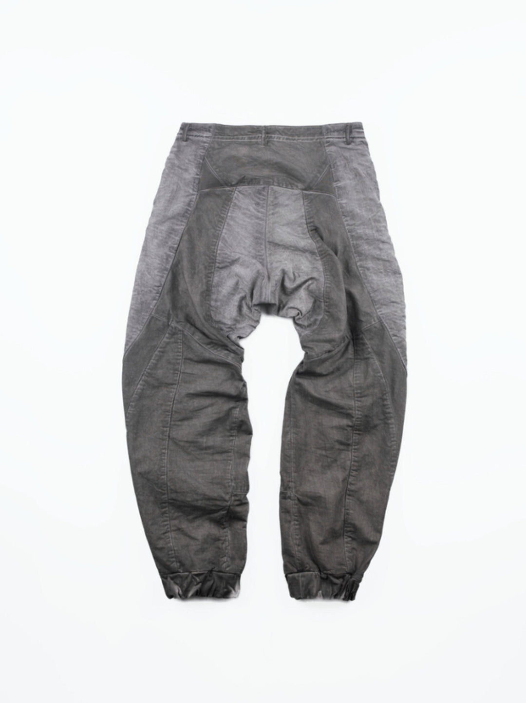 AEGIS moon dust gray cropped moto riding pants — back flat-lay showing the curved seat panels