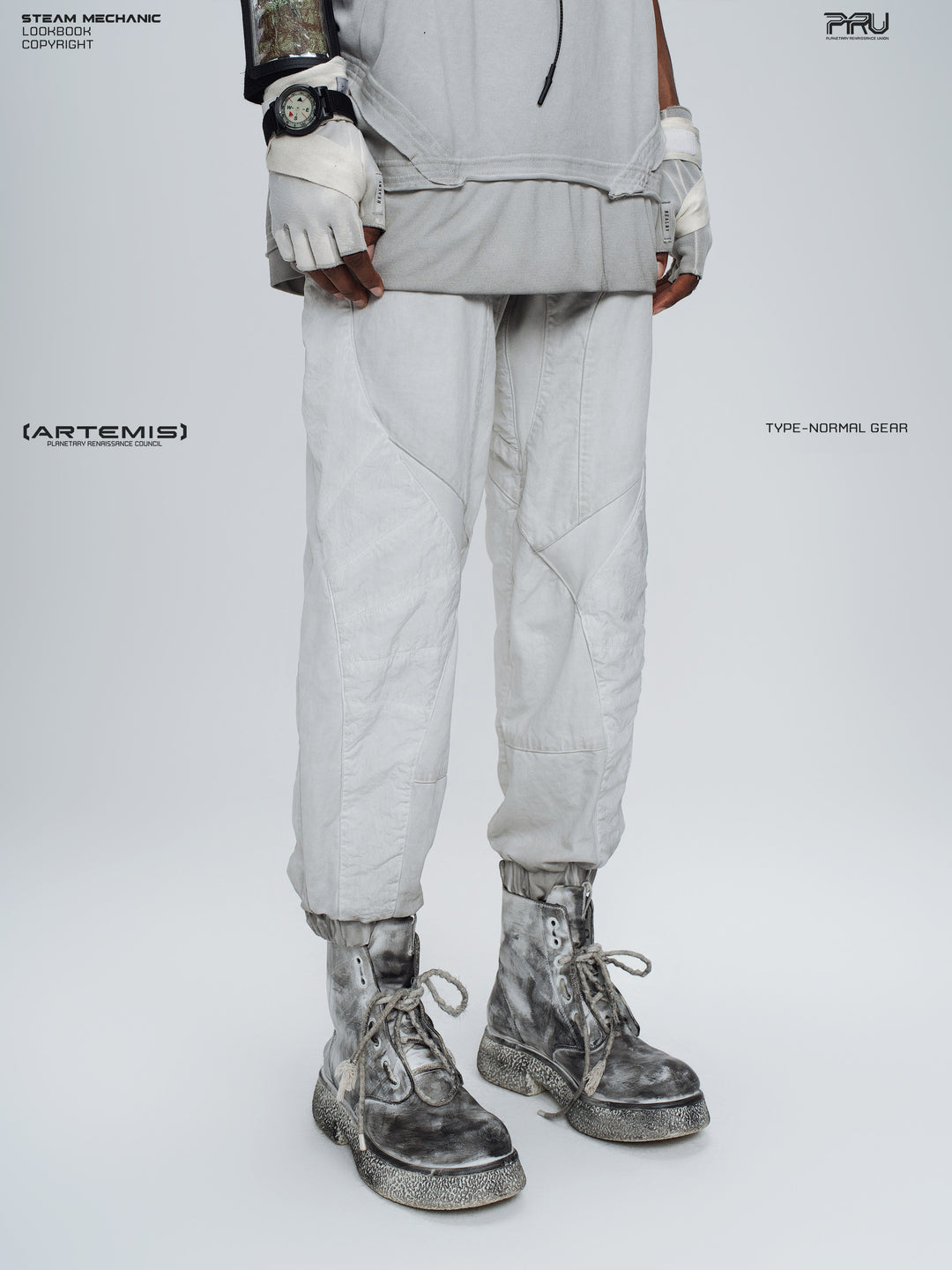 AEGIS eris white cropped moto riding pants — three-quarter front modeled view