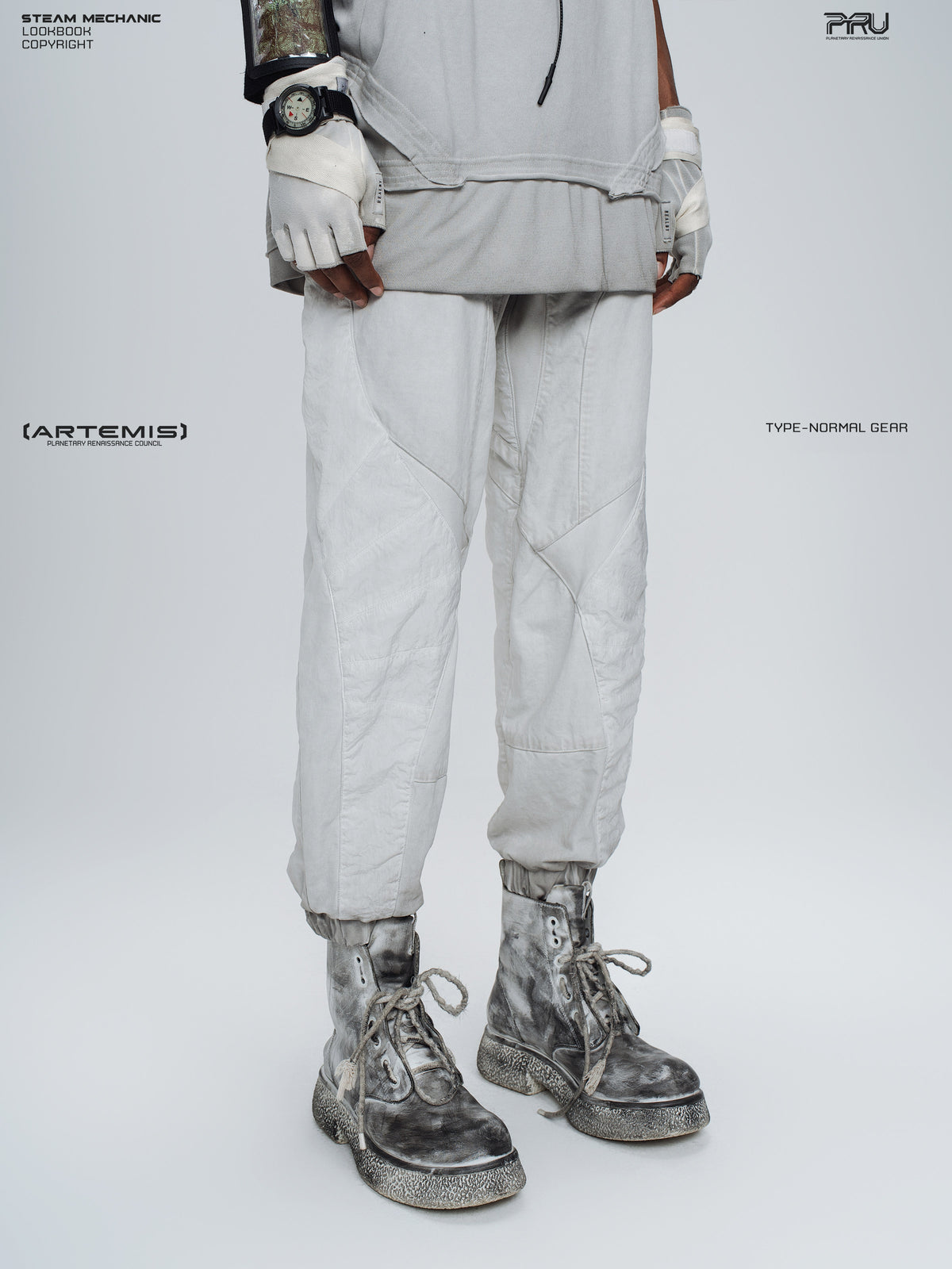 AEGIS eris white cropped moto riding pants — three-quarter front modeled view