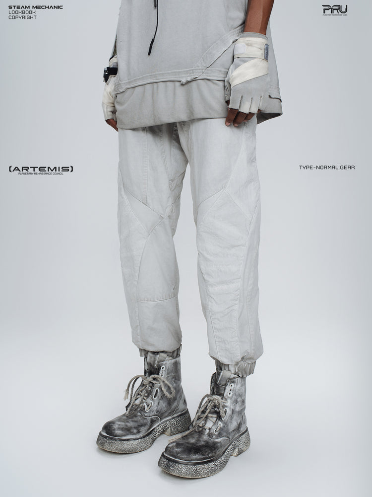 AEGIS eris white cropped moto riding pants — opposite three-quarter front modeled view