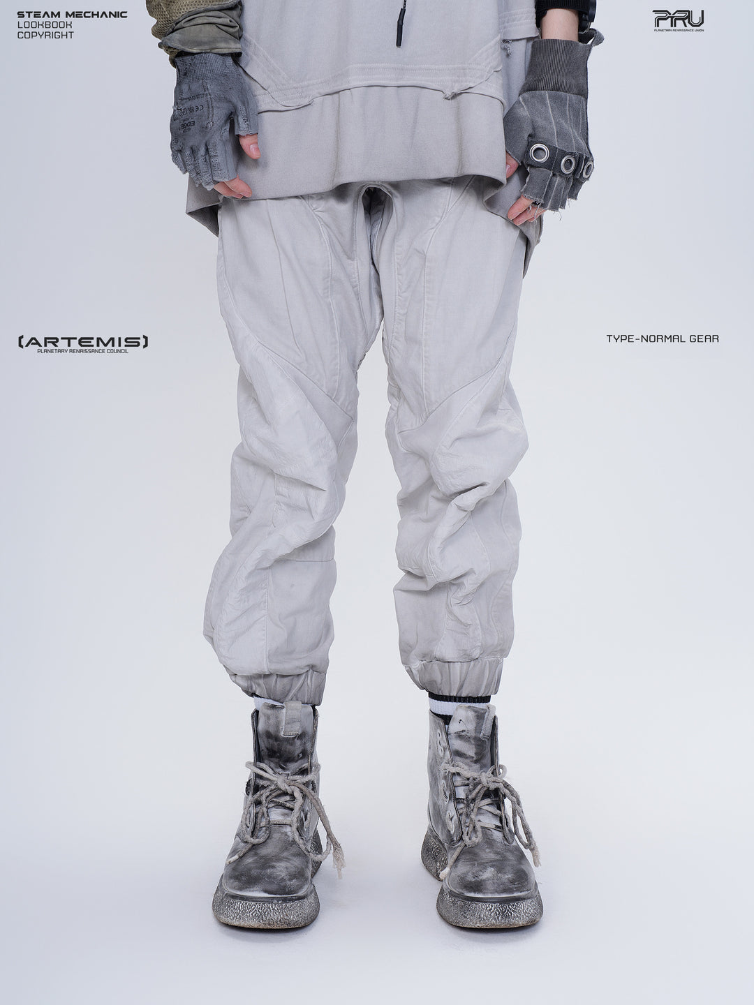 AEGIS eris white cropped moto riding pants — front modeled close-up on the alternate model