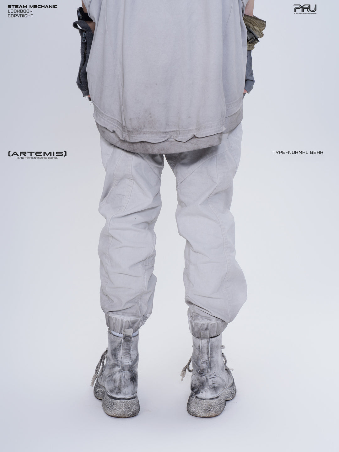 AEGIS eris white cropped moto riding pants — back modeled close-up on the alternate model