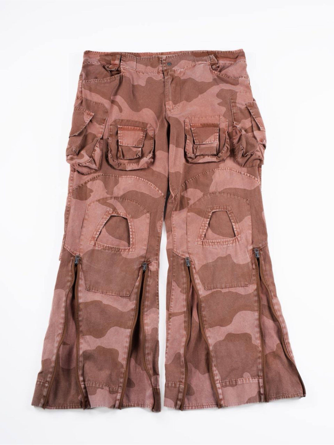 IXION washed camouflage combat pants in dune red — front garment-only flat-lay