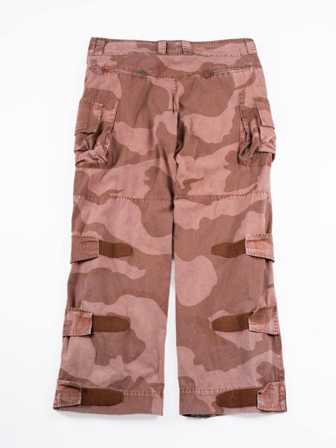 IXION washed camouflage combat pants in dune red — back garment-only flat-lay