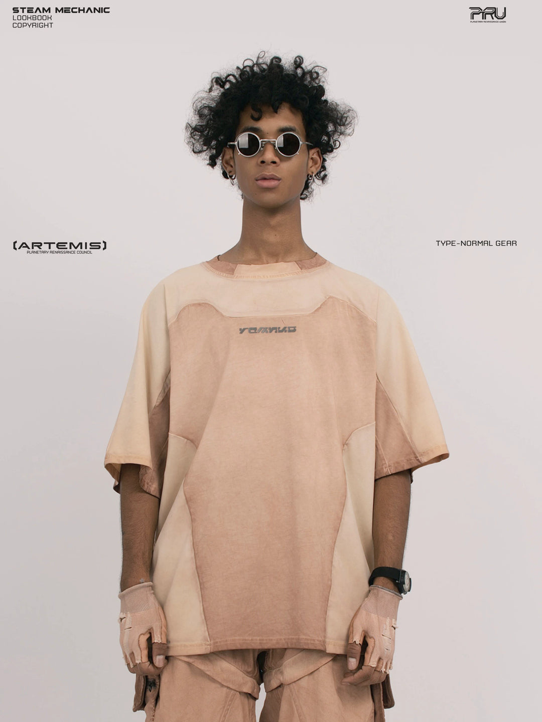 VOID soft dawn orange breathable technical tee — front close-up showing washed peach panels