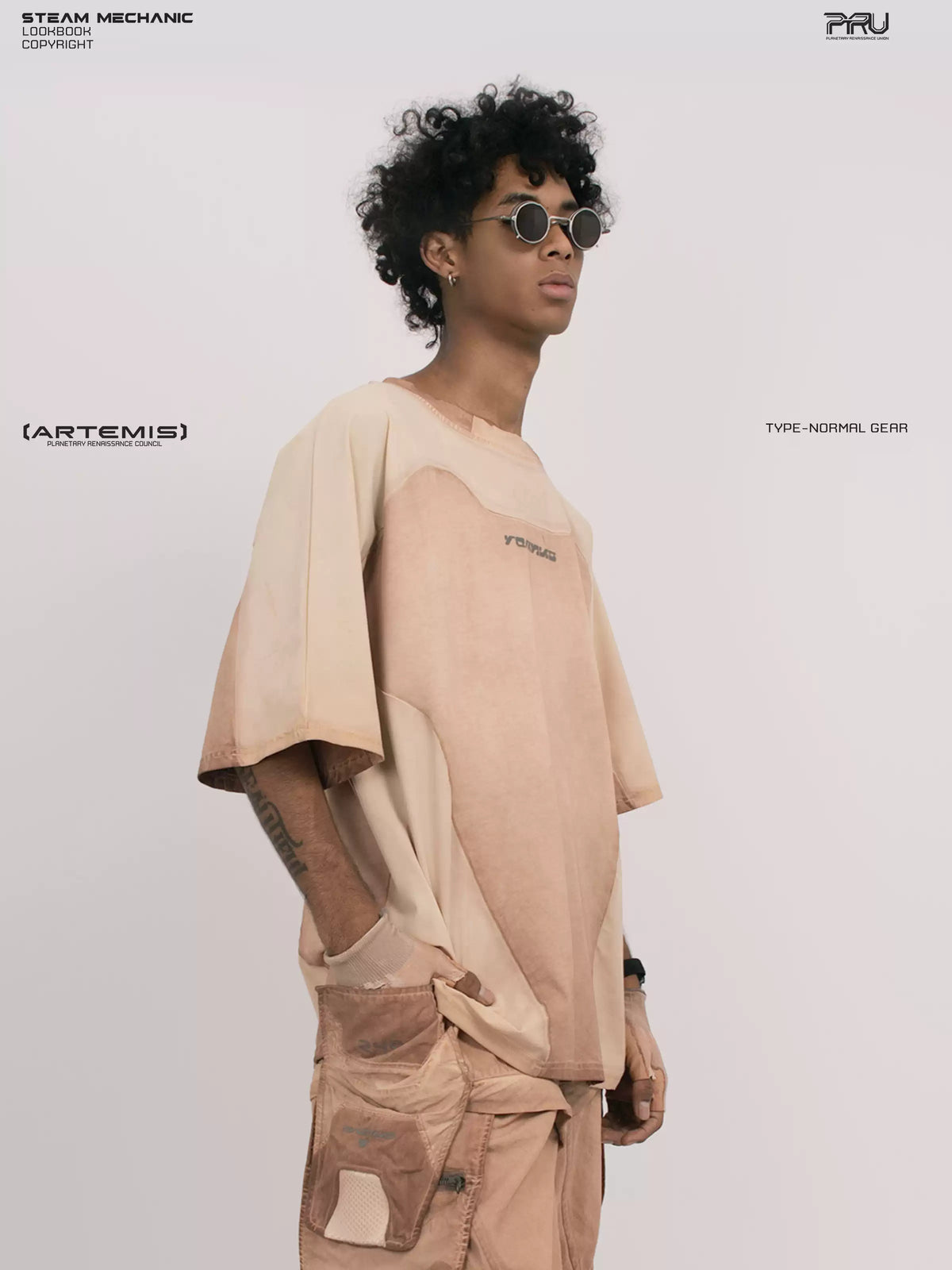VOID soft dawn orange breathable technical tee — angled front close-up showing sleeve drape