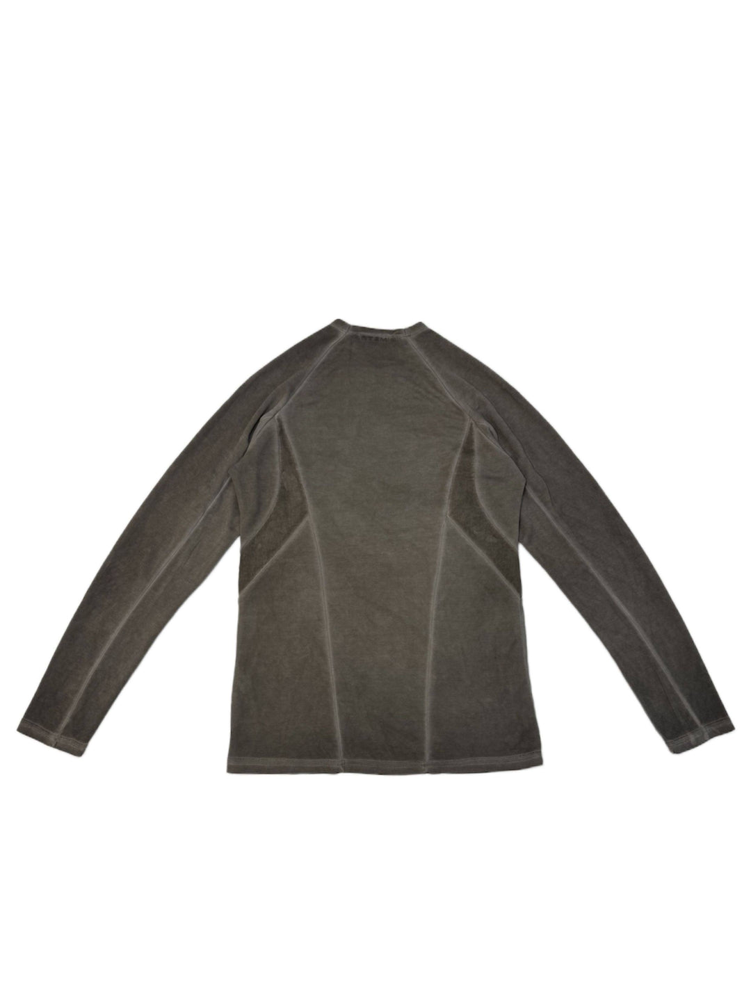 TWIN STAR meteor gray stretch riding base-layer top — back garment-only flat-lay in meteor gray
