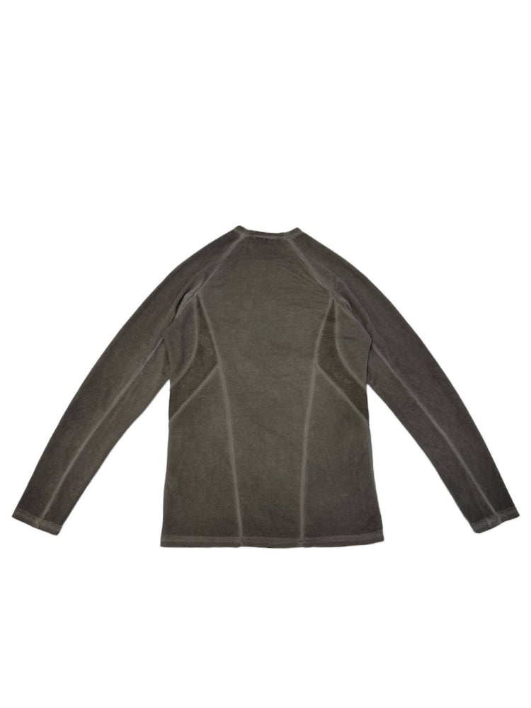 TWIN STAR meteor gray stretch riding base-layer top — back garment-only flat-lay in meteor gray