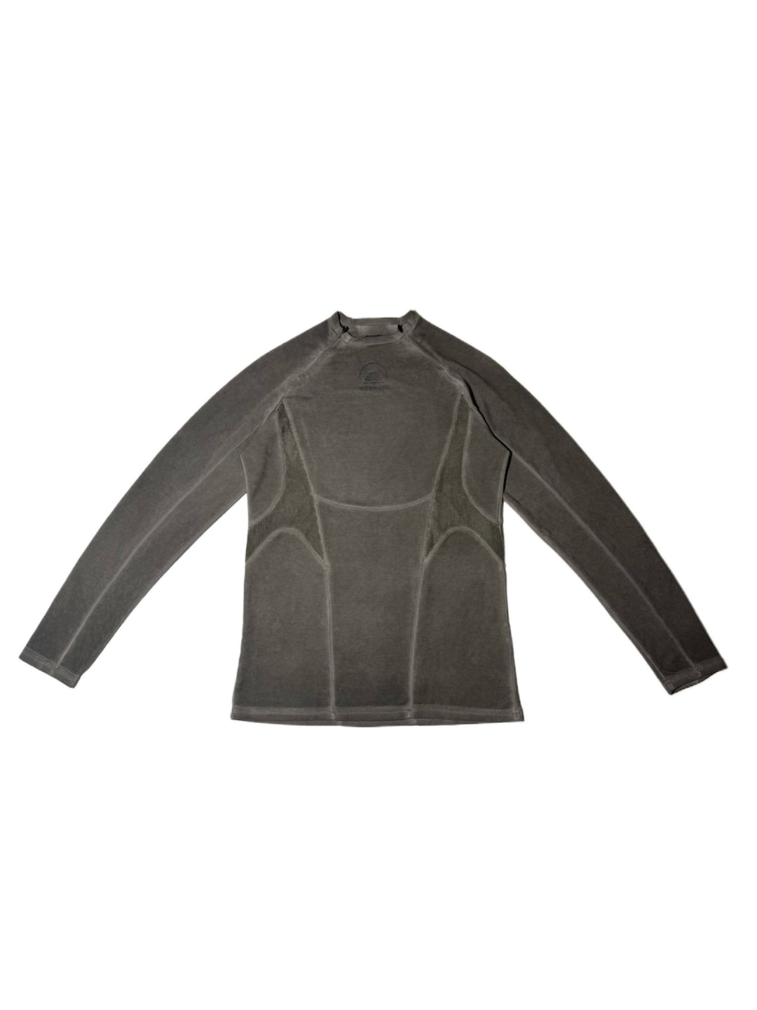 TWIN STAR meteor gray stretch riding base-layer top — front garment-only flat-lay in meteor gray