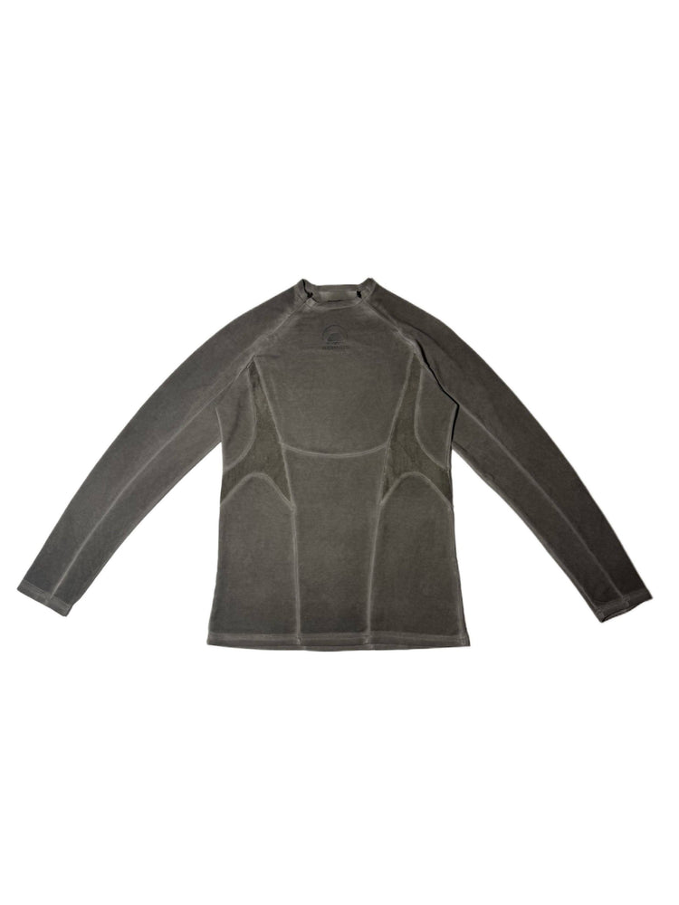 TWIN STAR meteor gray stretch riding base-layer top — front garment-only flat-lay in meteor gray