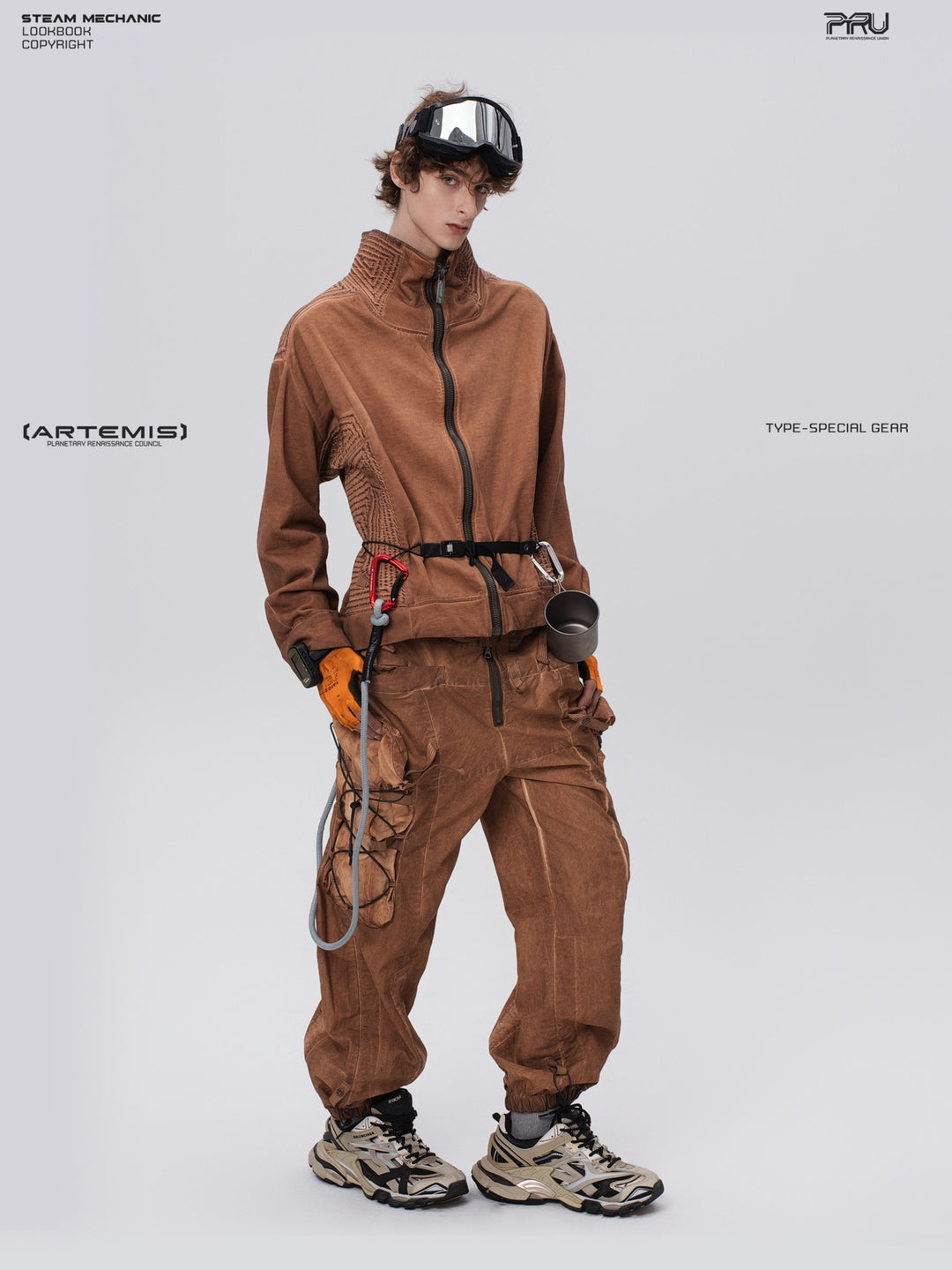 PIONEER detachable waist-pouch cargo pants in corona orange — full-length front view with hands in pockets