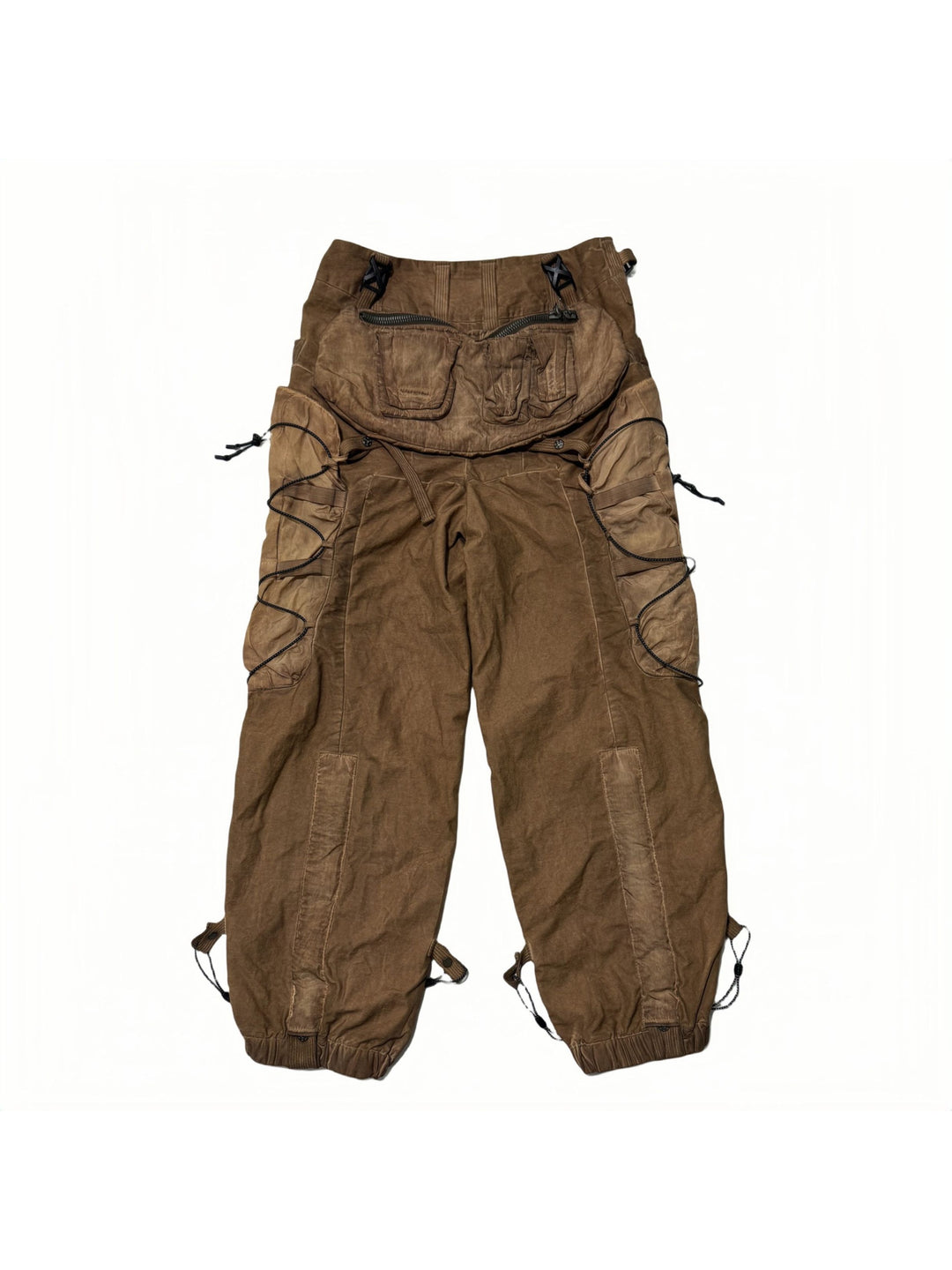 PIONEER detachable waist-pouch cargo pants in corona orange — garment-only front view with detachable pouch across the waist
