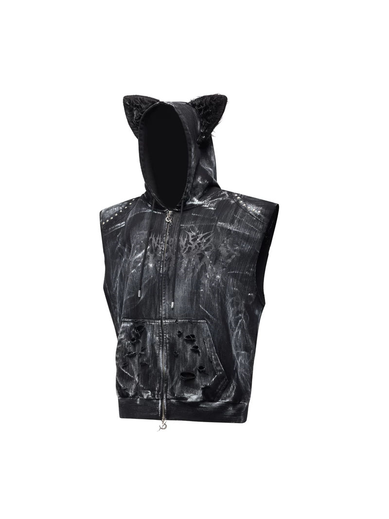 PINKSPINK ELECTRIC MOON studded cat-ear vest — black solo product view