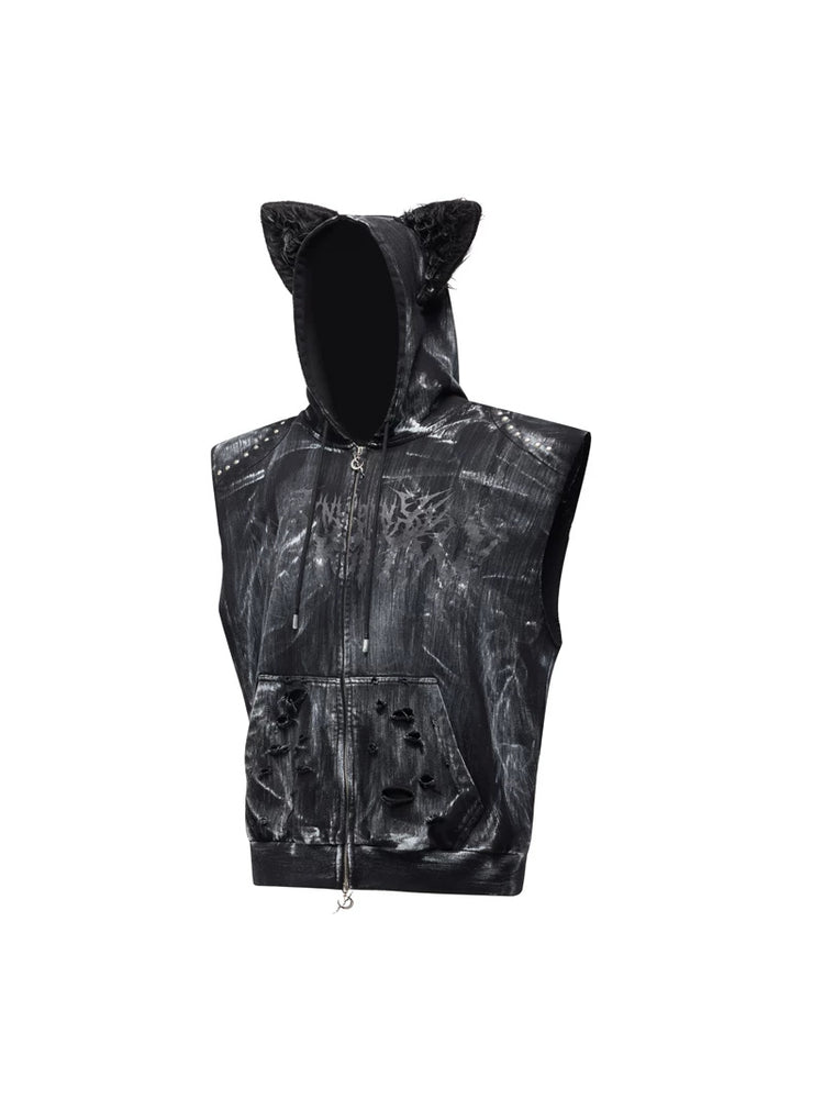 PINKSPINK ELECTRIC MOON studded cat-ear vest — black solo product view