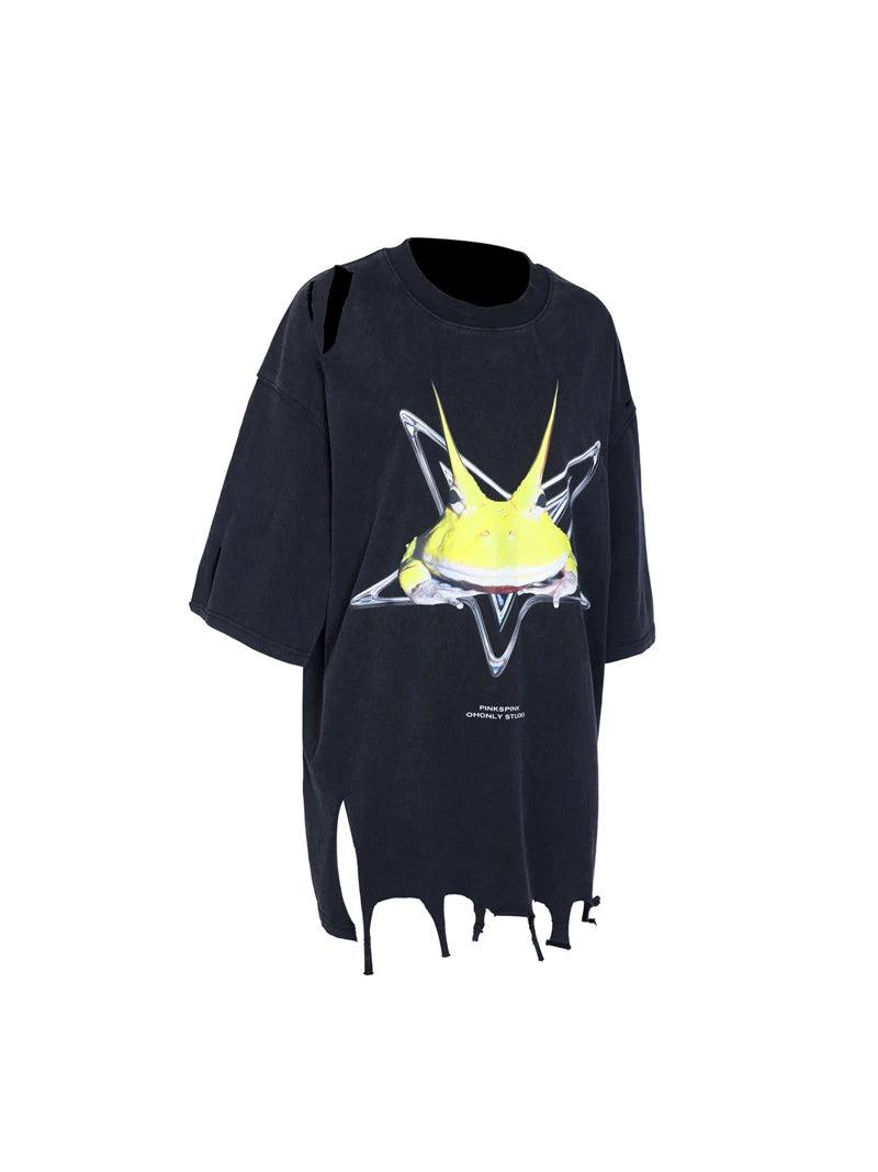 PINKSPINK HORNED FROG distressed graphic tee — black solo product view
