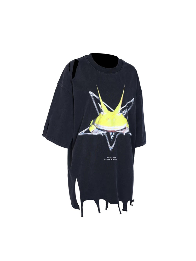 PINKSPINK HORNED FROG distressed graphic tee — black solo product view