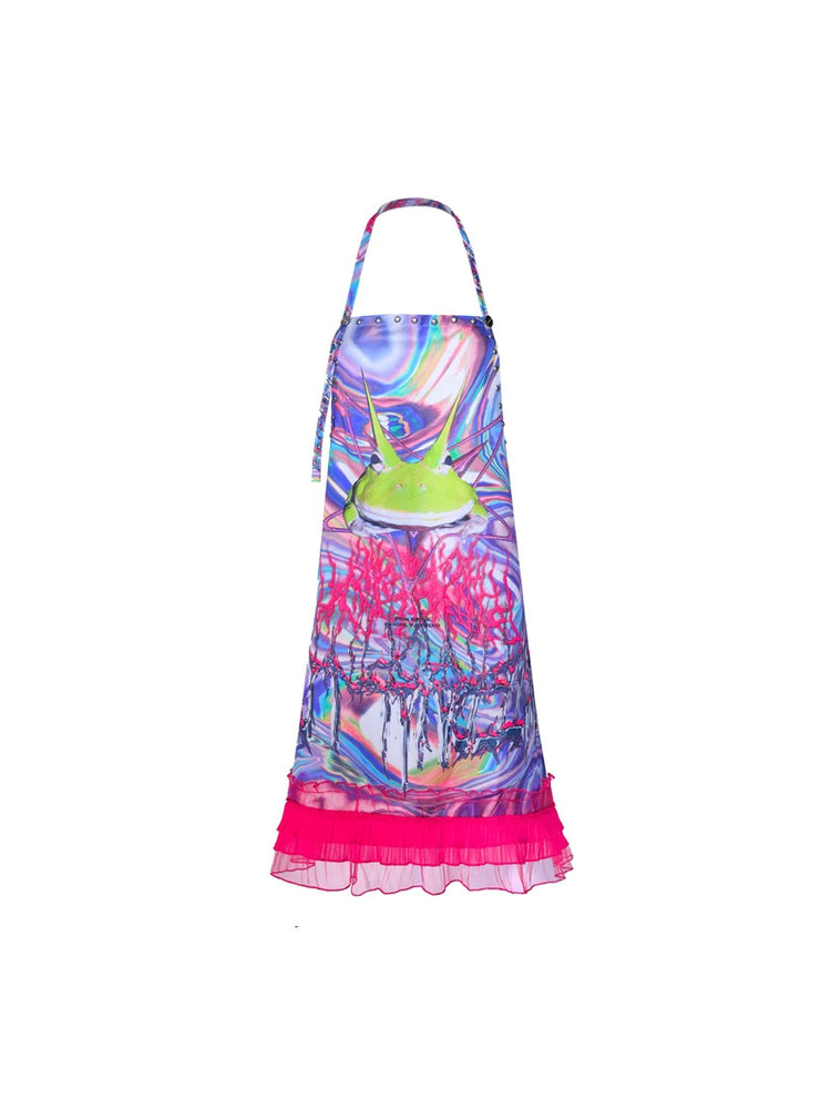 PINKSPINK HORNED FROG ruffle-trim layering apron — pink multicolor solo product view