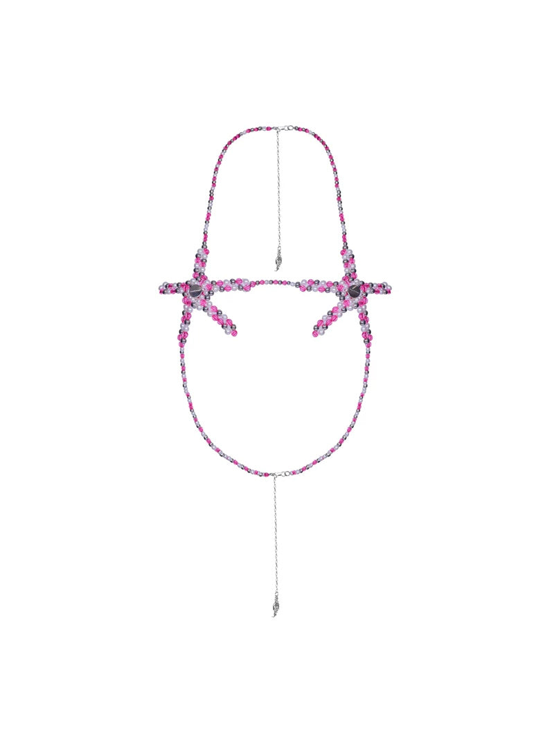 PINKSPINK PENTAGRAM beaded body harness — pink solo product view