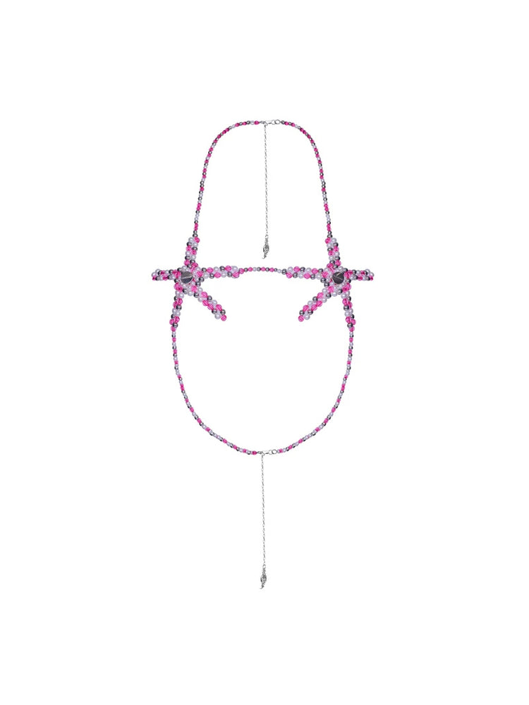 PINKSPINK PENTAGRAM beaded body harness — pink solo product view