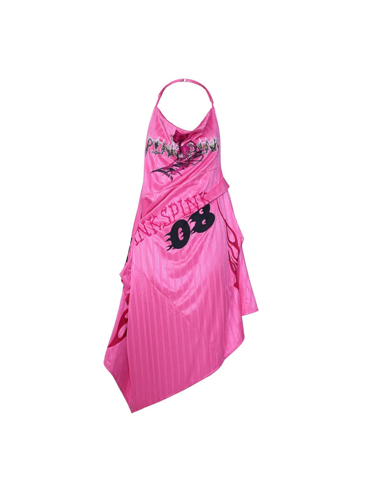 PINKSPINK asymmetric graphic halter dress — pink solo product view
