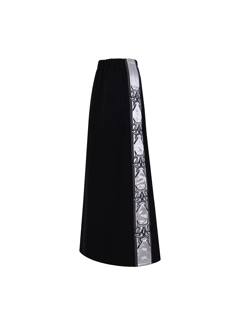 PINKSPINK MIRROR silver-panel maxi skirt — black silver solo product view