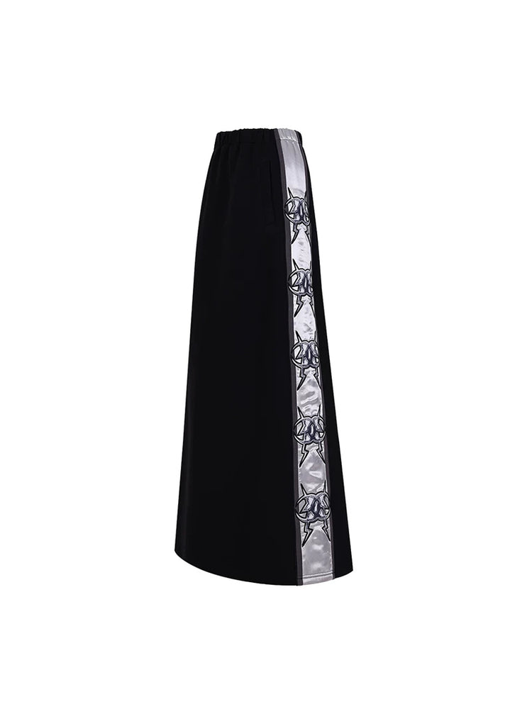 PINKSPINK MIRROR silver-panel maxi skirt — black silver solo product view