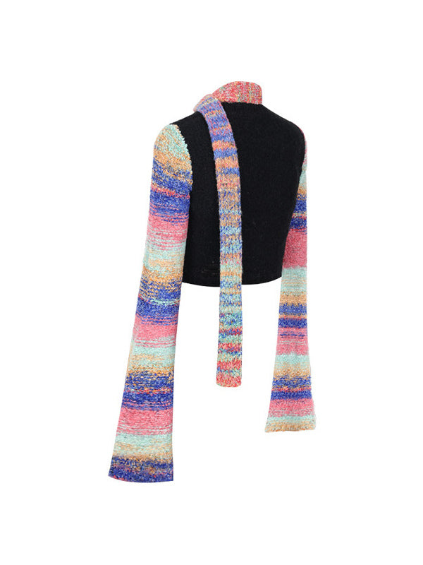 PINKSPINK ELECTRIC MOON rainbow-sleeve cropped sweater with scarf — back garment-only view with the matching striped scarf