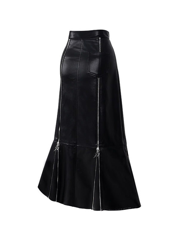 PINKSPINK ELECTRIC MOON zip-panel faux-leather maxi skirt — back garment-only view showing the rear patch pocket