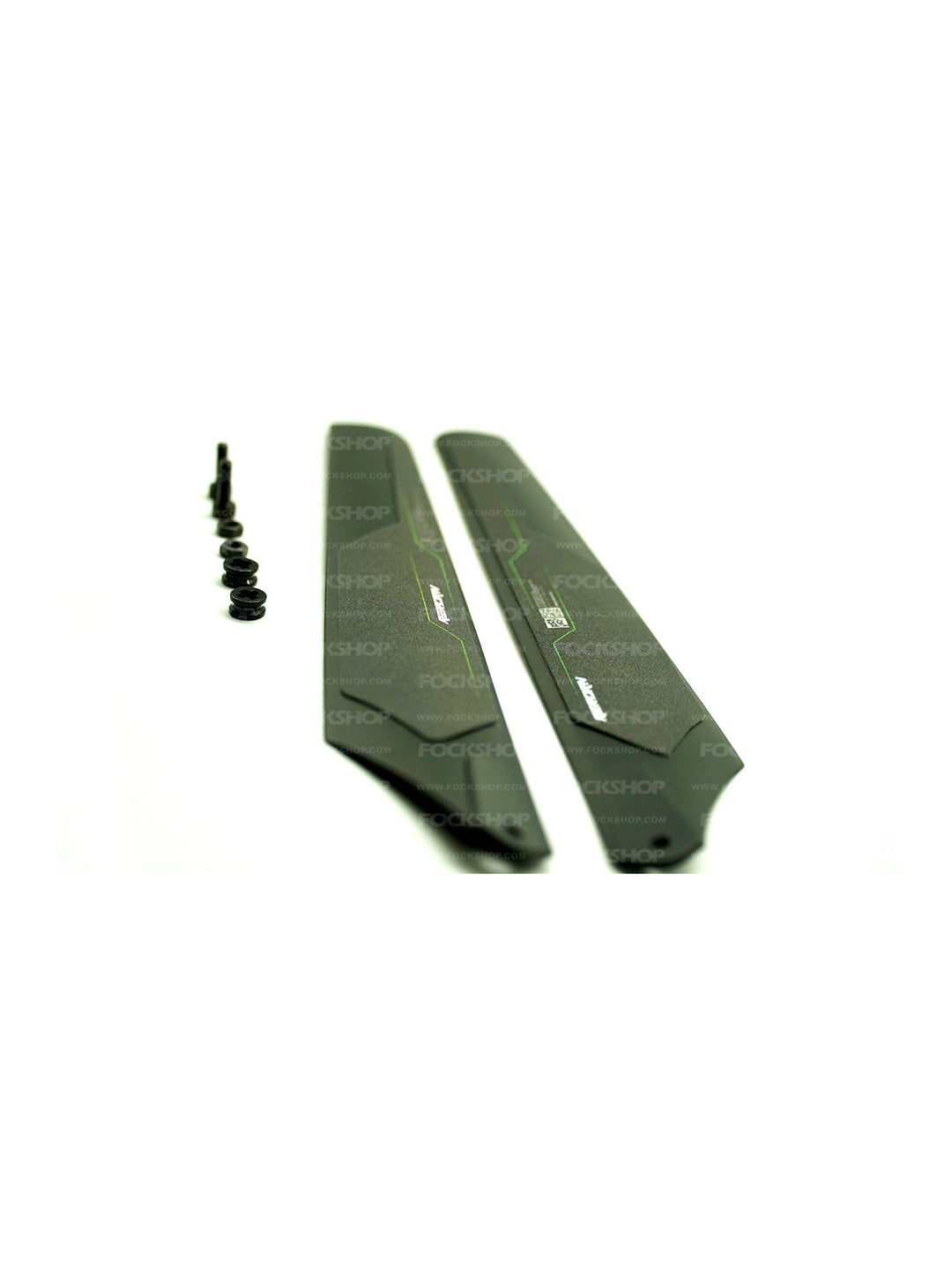 FOCKSHOP REBORN mechanical mask horn pair — top view of the printed horn faces and mounting hardware