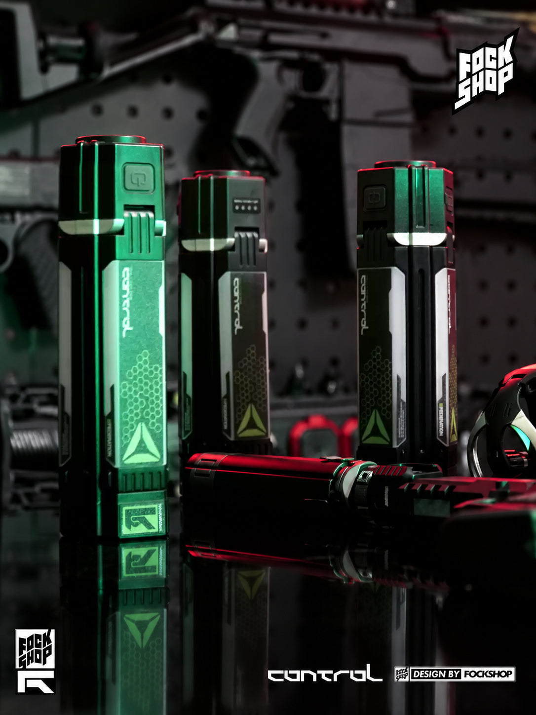 FOCKSHOP QIYU folding rechargeable light prop — unlit upright lights showing the side panels and battery indicator