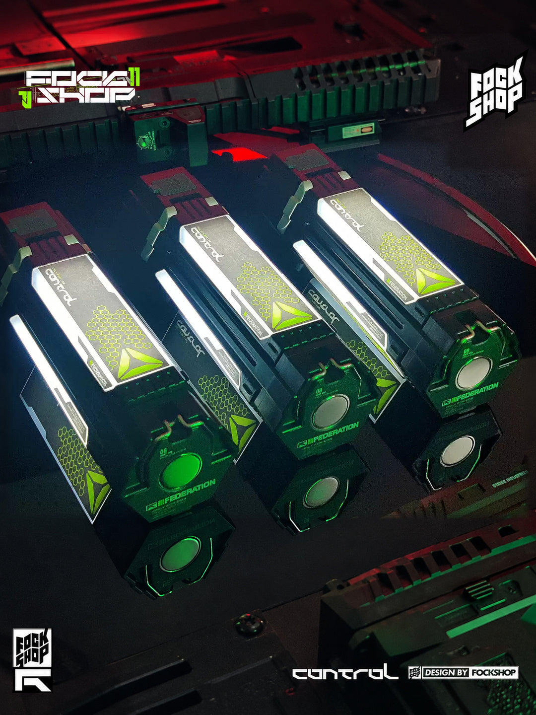FOCKSHOP QIYU folding rechargeable light prop — folded side panels illuminated in a low angled group