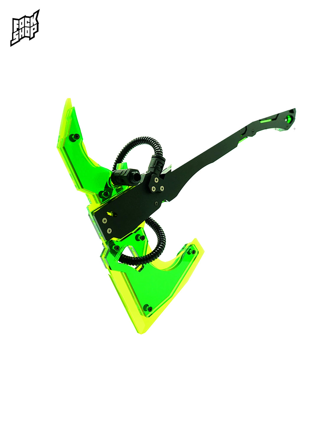 FOCKSHOP SHANHAI illuminated axe prop — plain green full prop with black handle and looped hose