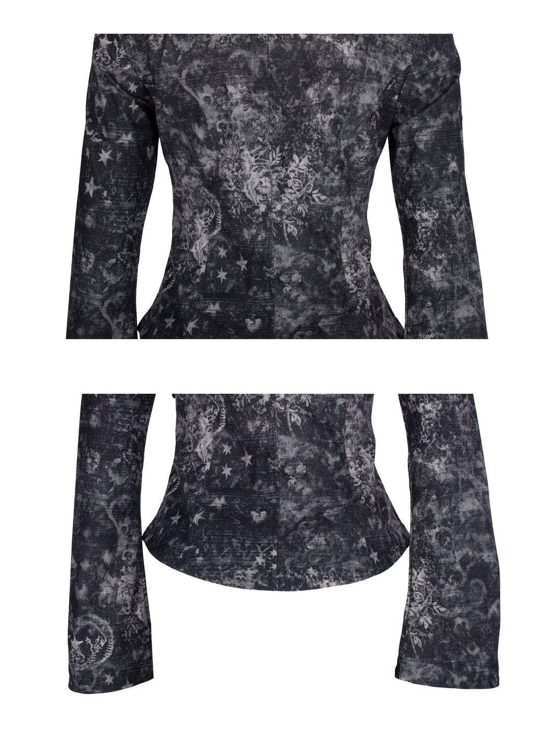 4RE1GN MYSTIC floral fitted jacket in black gray — rear waist shaping, hem and flared-sleeve details