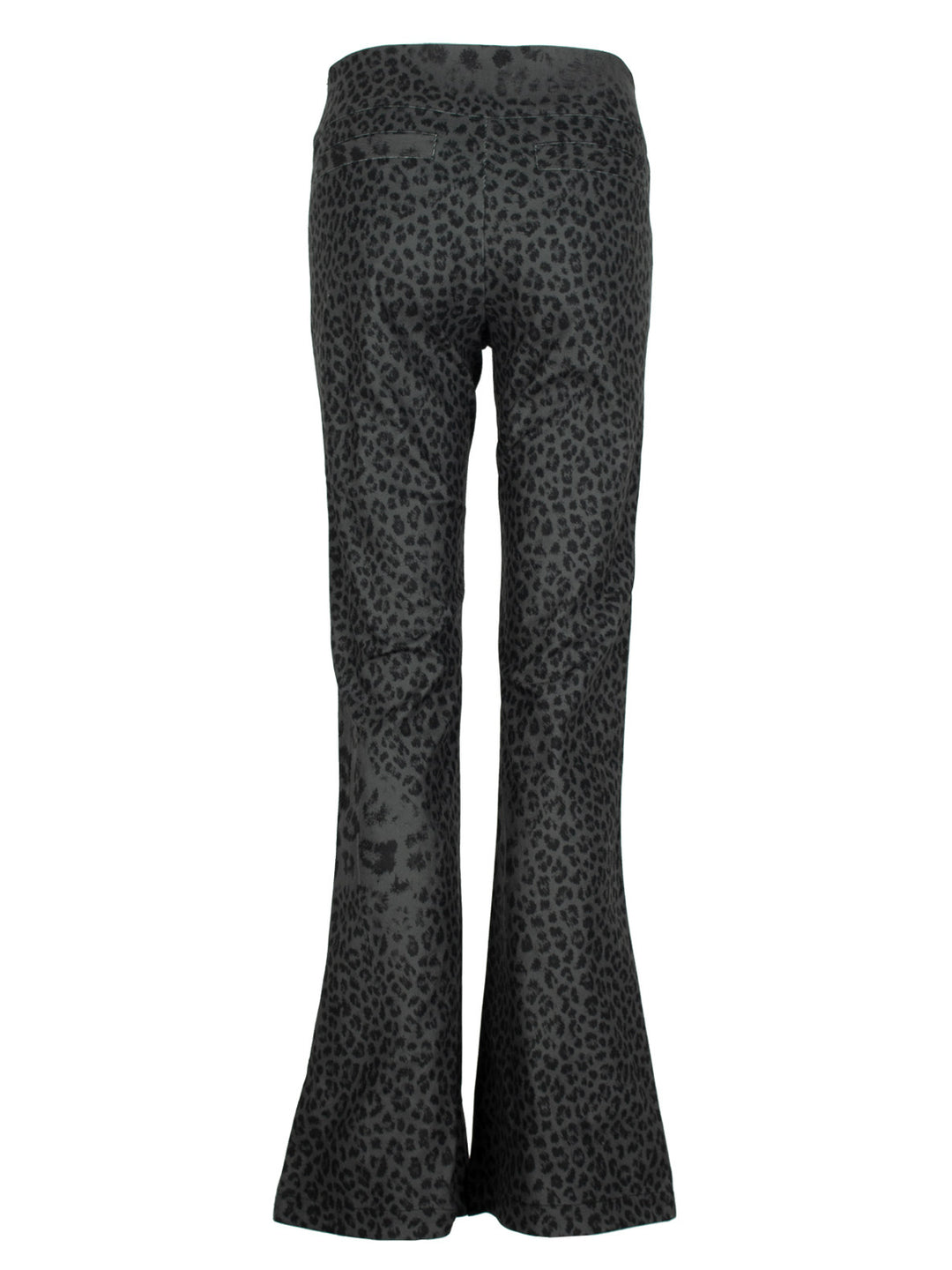 4RE1GN PANTHER crest-print corduroy flare pants in gray black — back garment-only view showing rear welt pockets