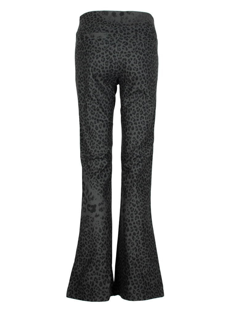 4RE1GN PANTHER crest-print corduroy flare pants in gray black — back garment-only view showing rear welt pockets