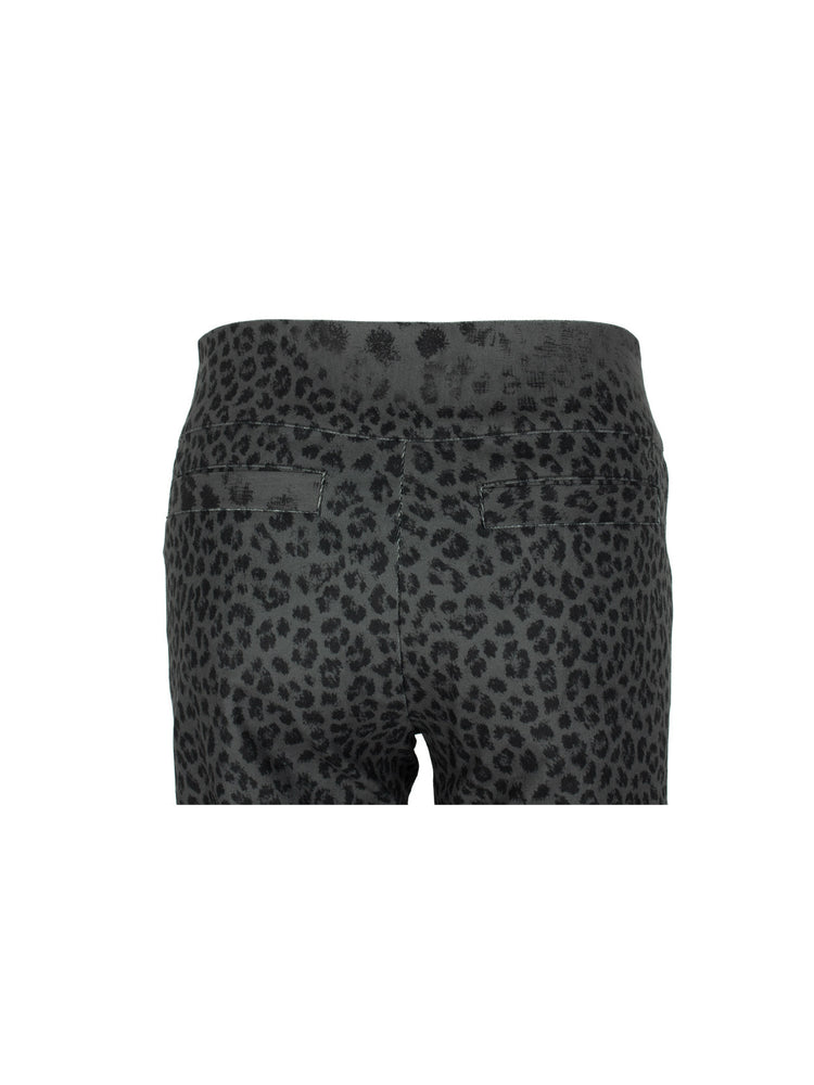 4RE1GN PANTHER crest-print corduroy flare pants in gray black — back waist detail showing the welt pockets