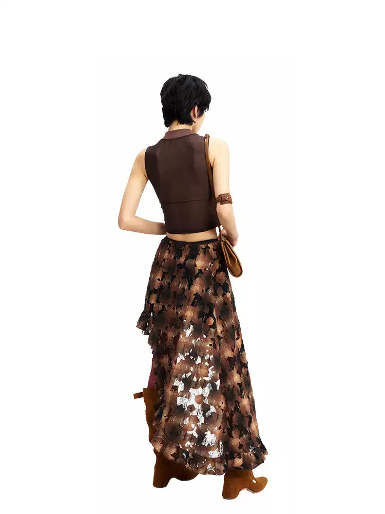 NEXT PASSPORT distressed plaid skirt overlay, side styling view