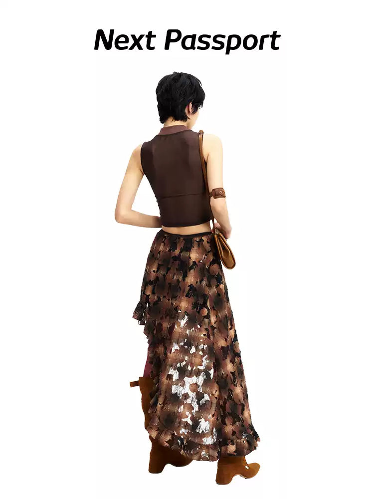 NEXT PASSPORT distressed plaid skirt overlay, side styling view