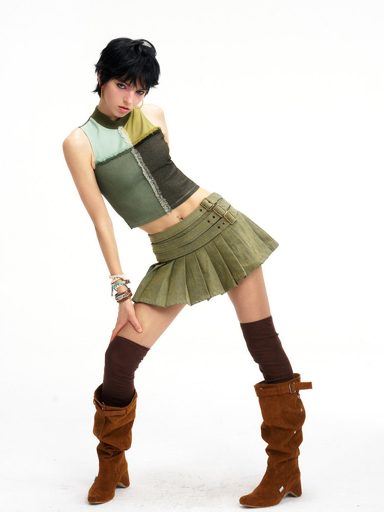 Sea salt blue mesh-panel mock-neck vest, editorial view