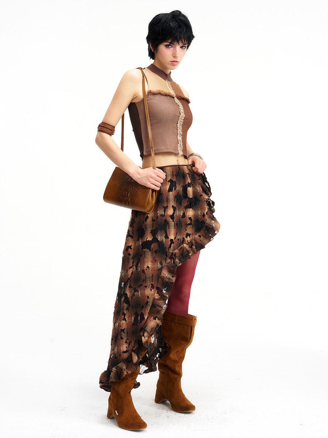 NEXT PASSPORT cropped mock-neck vest, mesh panel detail